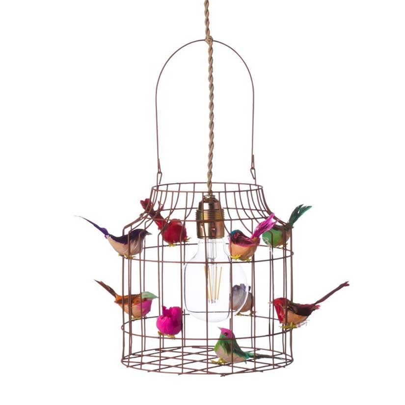 Luminaire Oiseau Cage Couleur Rouille 9 Oiseaux Lampe Led 7W