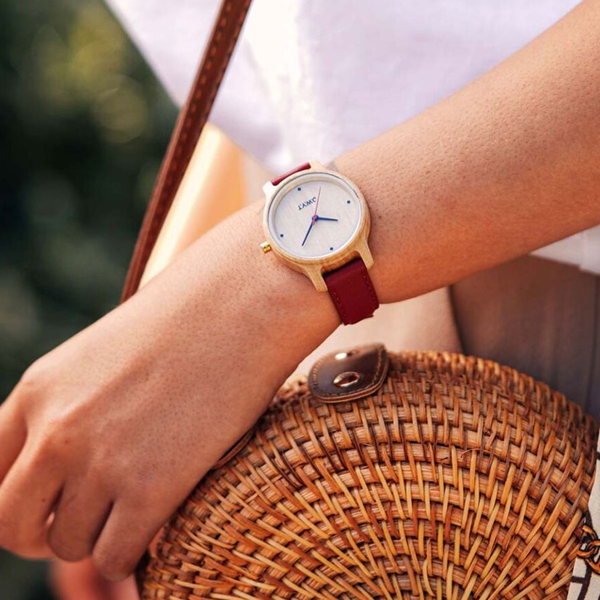 Montre Femme En Bois Bracelet Cuir Vert Émeraude Ø 34 mm