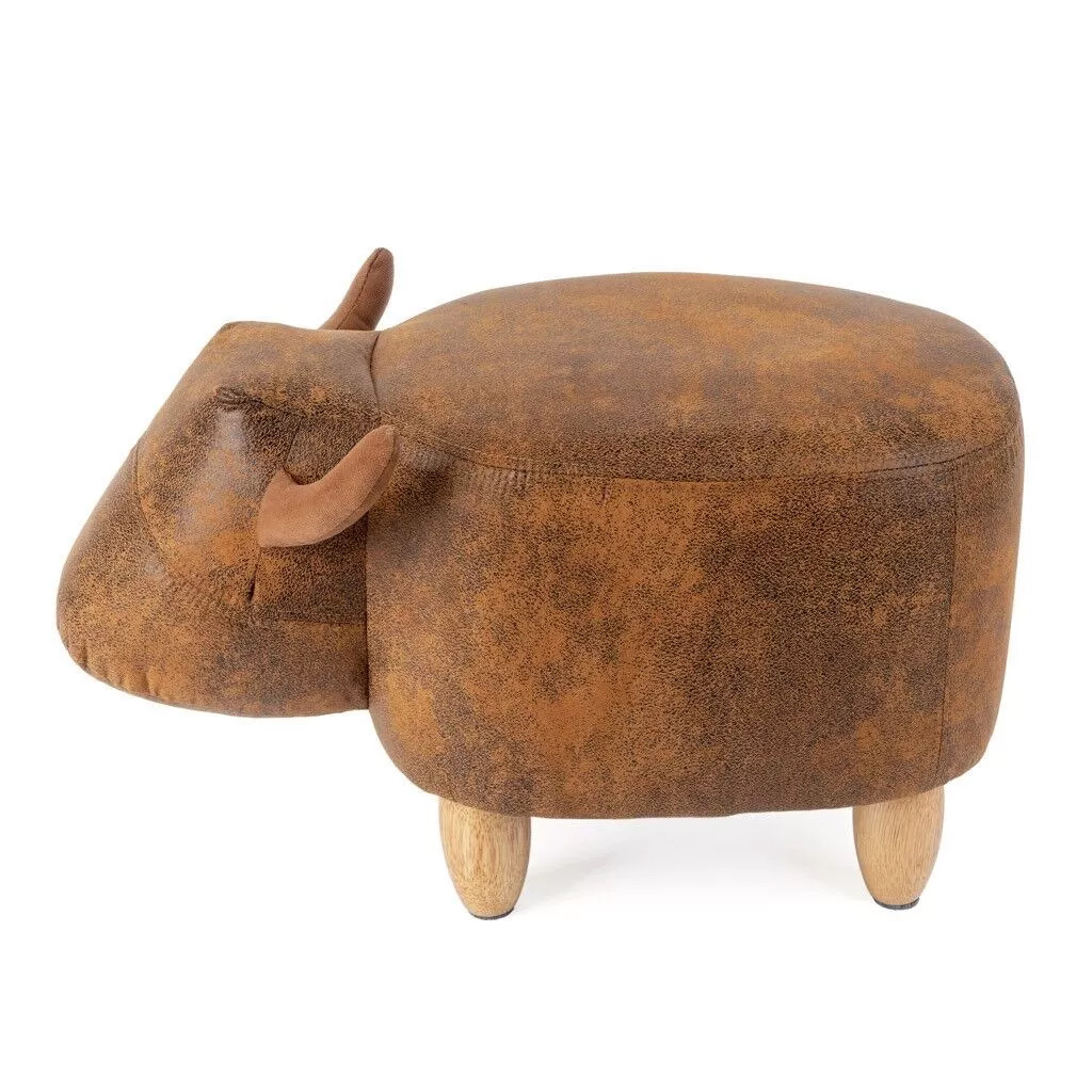 Tabouret Vache Marron Pouf Enfant Repose Pied en Bois – Image 2