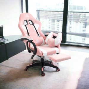 chaise gaming rose pivotante avec repose-pieds